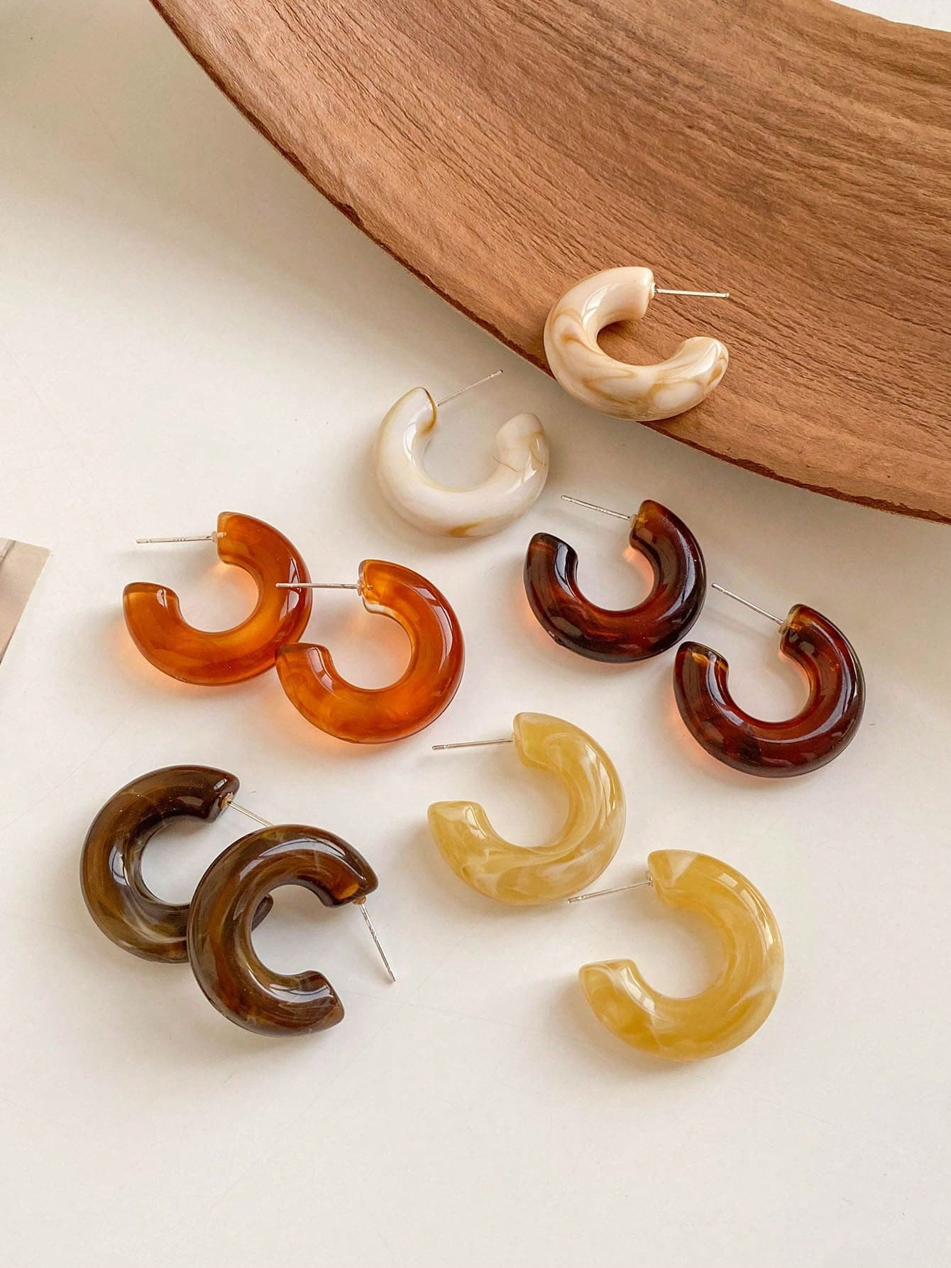 Trends1 Set Of 5 Pairs Of Classic And Fashionable Mermaid Color Creative Geometric C-Shaped Earri... | SHEIN