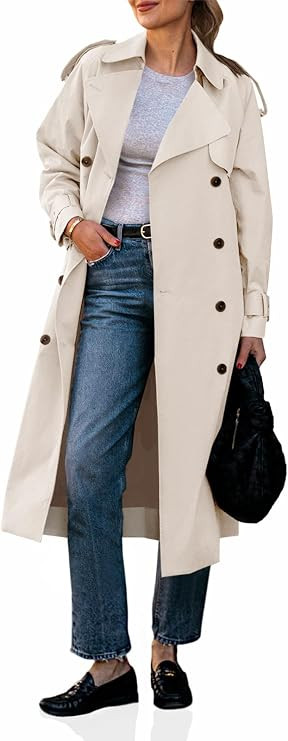 Cicy Bell Womens Long Trench Coat Double Breasted Classic Lapel Fall Overcoat with Belt | Amazon (US)