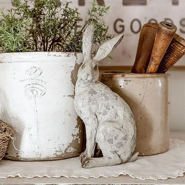 Long Ear Rabbit Statue Set of 2 | Antique Farm House