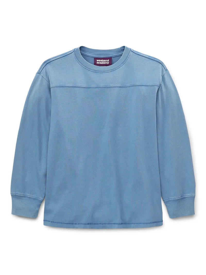 Weekend Academy Boys Football Yoke Cotton T-Shirt with Long Sleeves, Sizes 4-18 | Walmart (US)