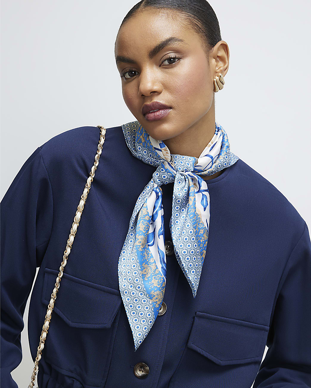 Blue Floral Print Tie Scarf | River Island UK & IE
