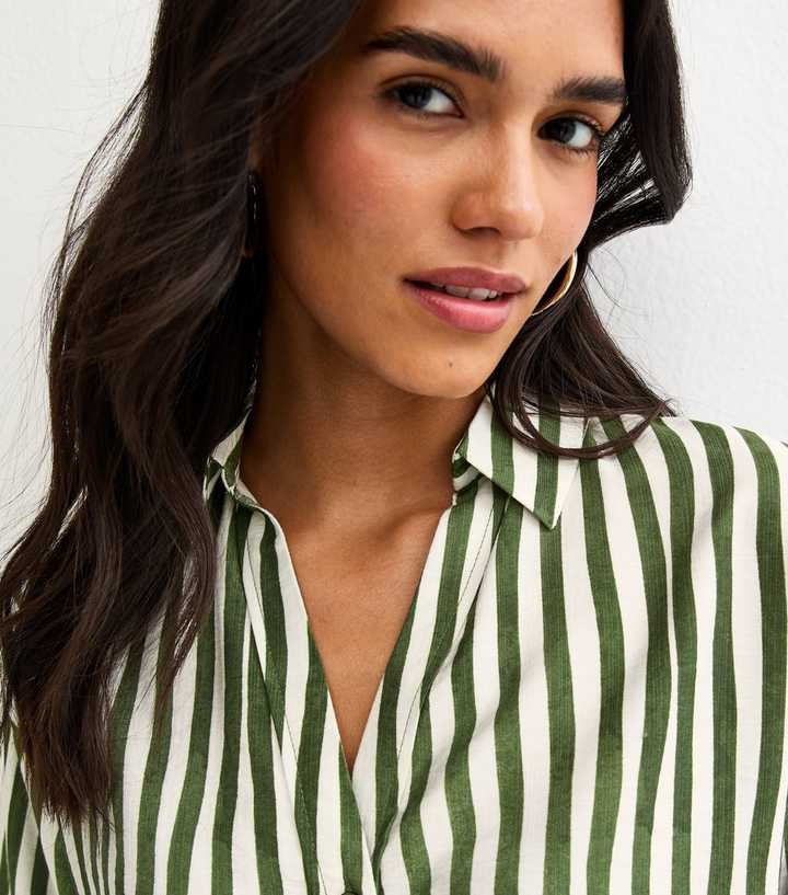 Green Striped 3/4 Sleeve Shirt | New Look | New Look (UK)