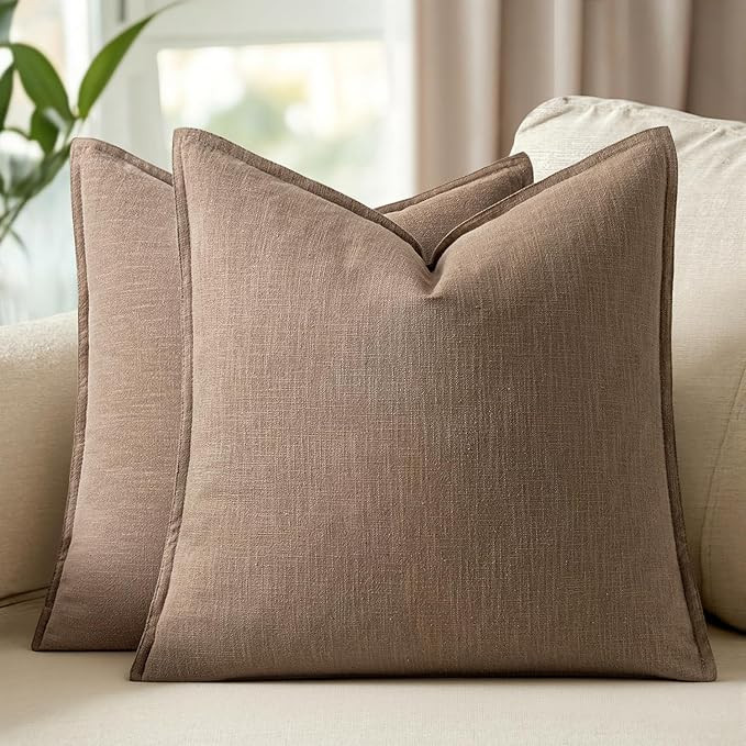 Woaboy 20x20 Inch Set of 2 Decorative Linen Solid Throw Pillow Covers Boho Accent Farmhouse Couch... | Amazon (US)