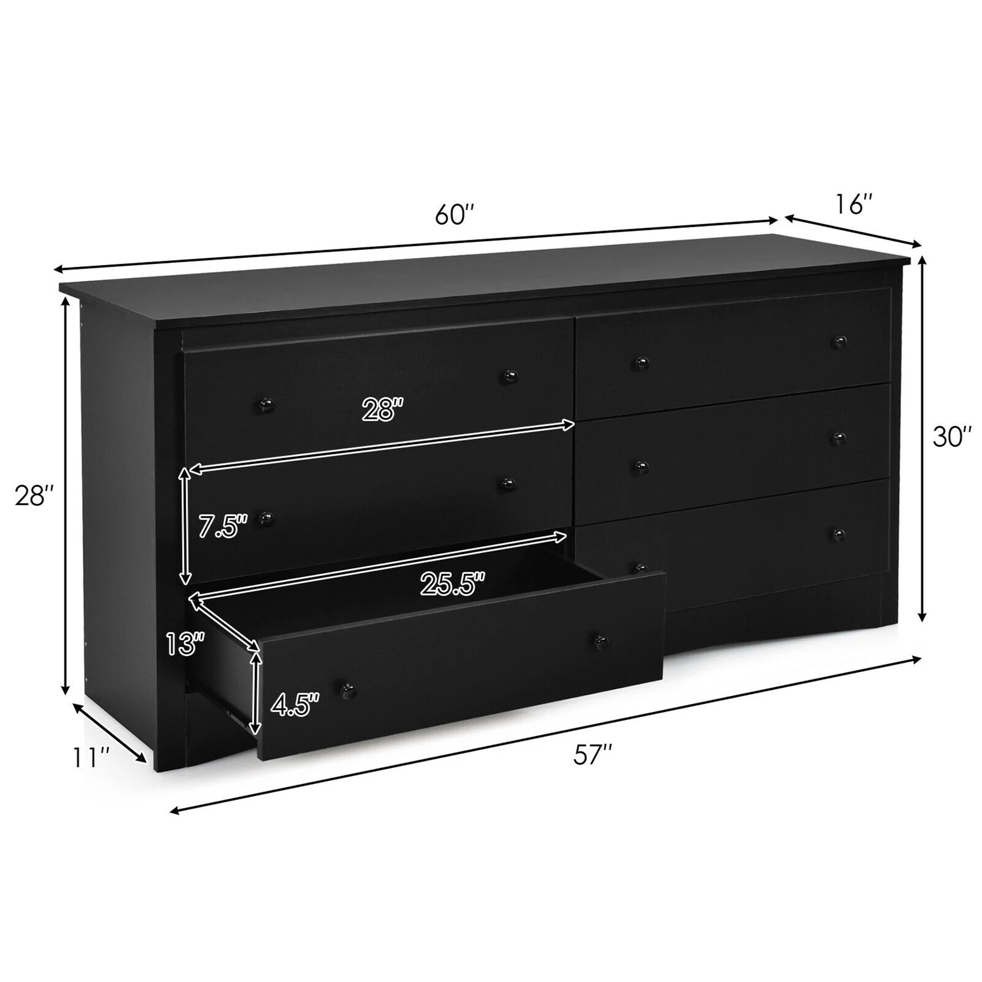 Gymax 6 Drawer Double Dresser Chest of Drawers Storage Cabinet for Living Room Bedroom | Walmart (US)