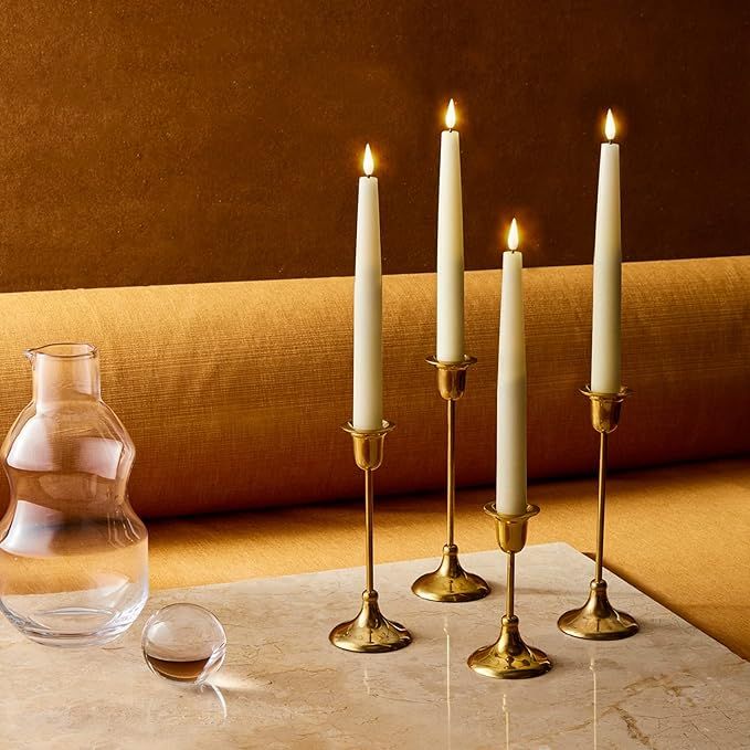 Flickering Flameless Taper Candles - 9 Inch, 4 Pack, Real Wax, Remote Control, Timer & Batteries ... | Amazon (US)
