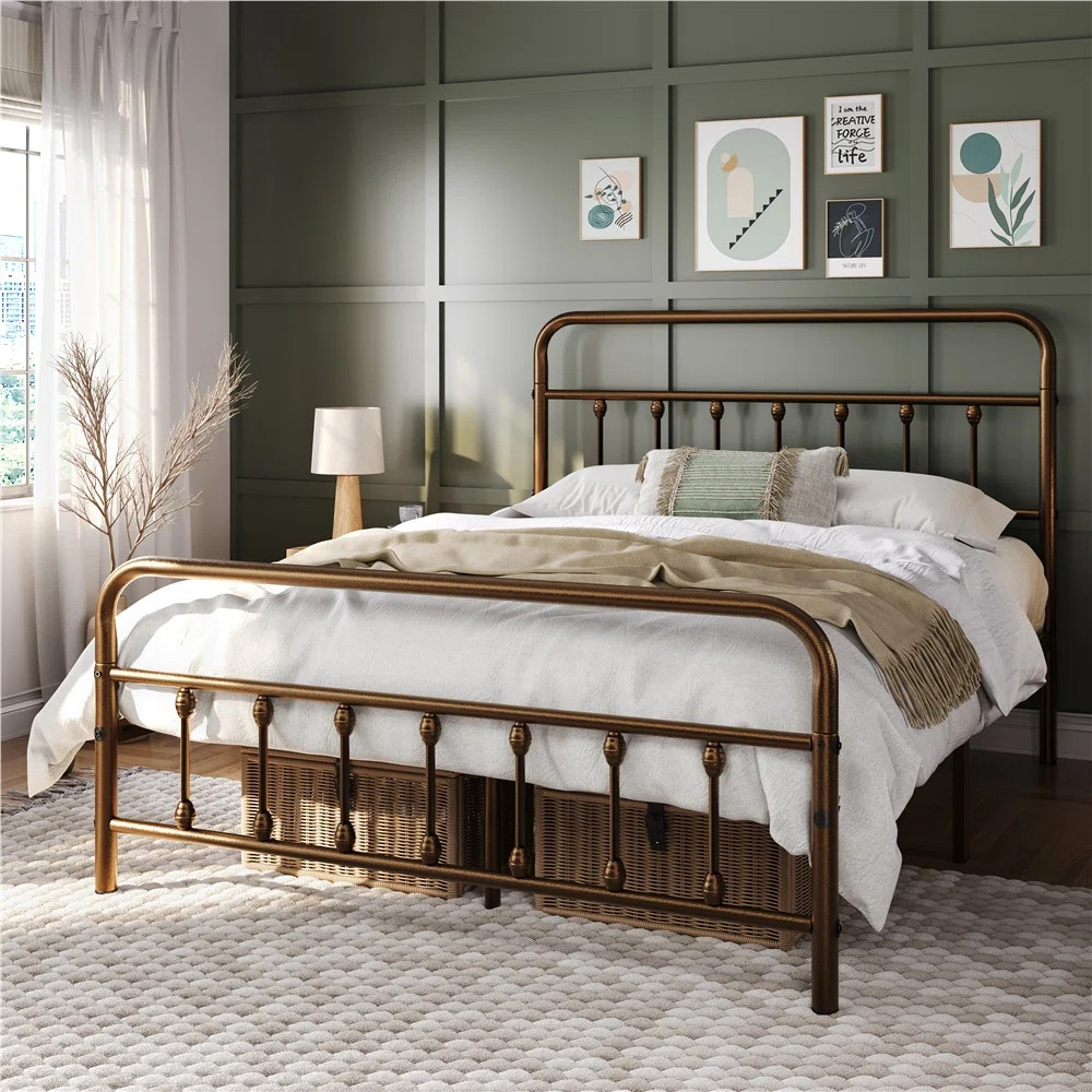 Classic Iron Platform Bed with High Headboard and Footboard | Wayfair North America