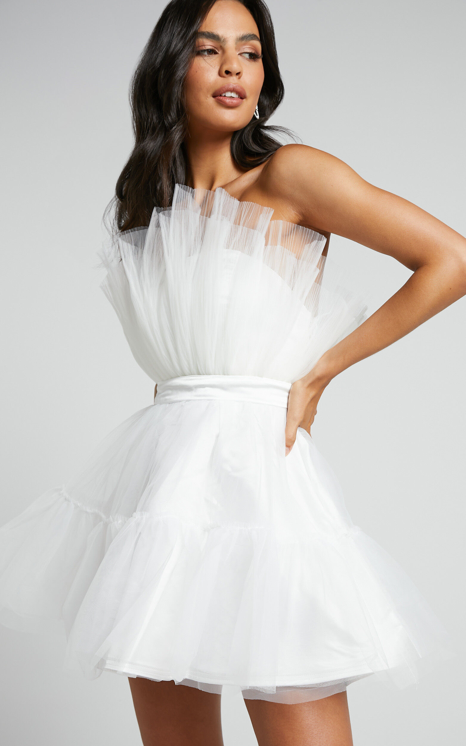 Amalya Mini Dress - Tiered Tulle Fit and Flare Dress in White | Showpo (US, UK & Europe)