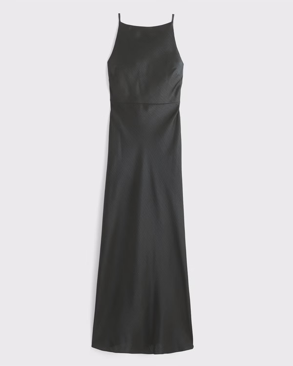 Women's High-Neck Crinkle Satin Maxi Dress | Women's Dresses & Jumpsuits | Abercrombie.com | Abercrombie & Fitch (US)