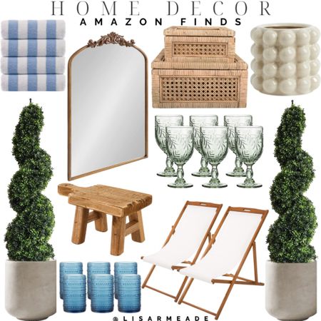 Home decor amazon finds
Glasses towels mirror chairs faux plant planter wicker neutral front door