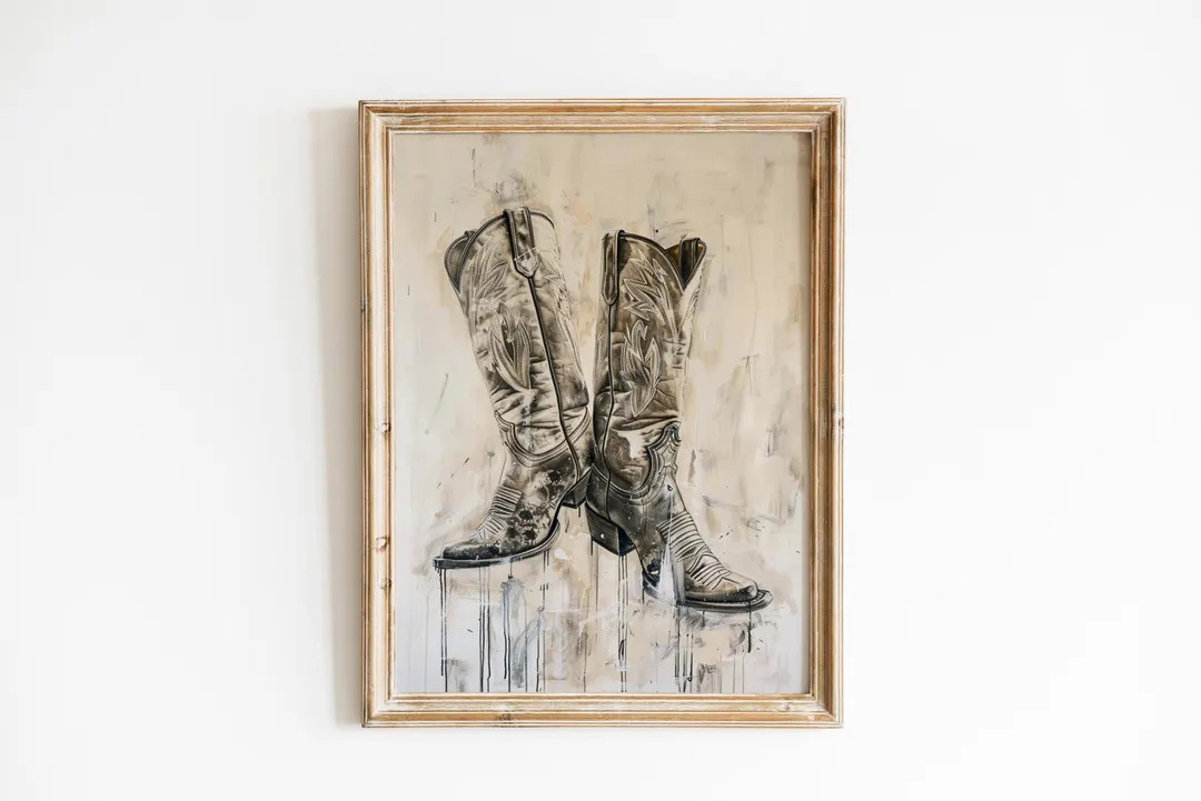 Western Cowboy Boots Giclée Print Digital Art With Oil Painting Look Boho Western Wall Art No Fr... | Etsy (US)