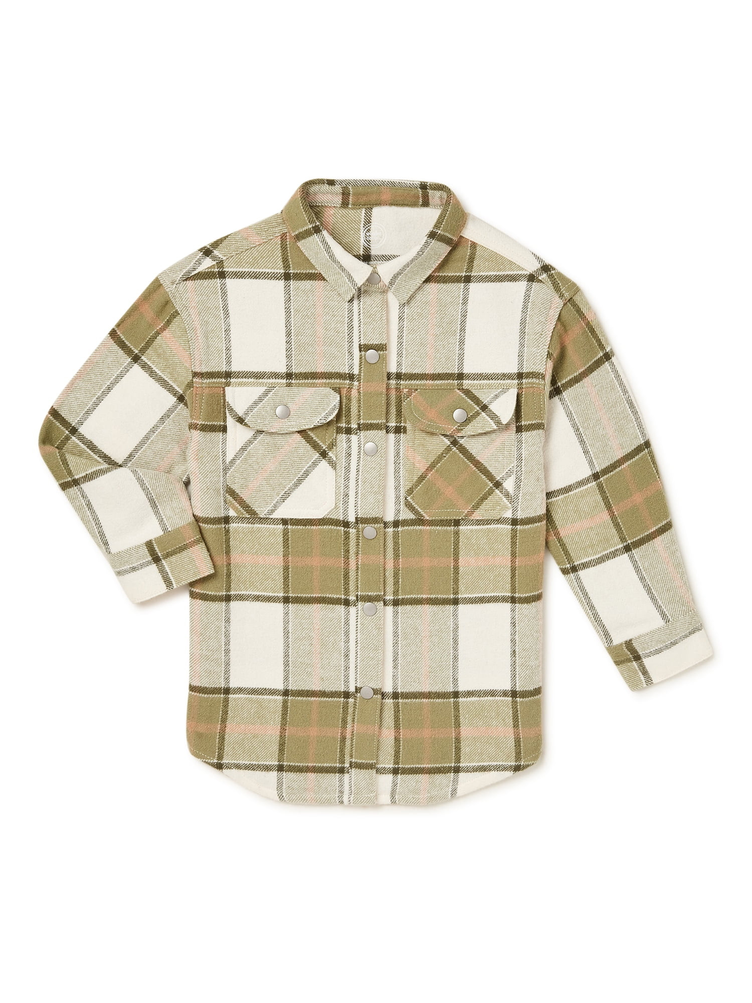 Wonder Nation Girls' Long Sleeve Plaid Shirt Jacket, Sizes 4-18 & Plus | Walmart (US)