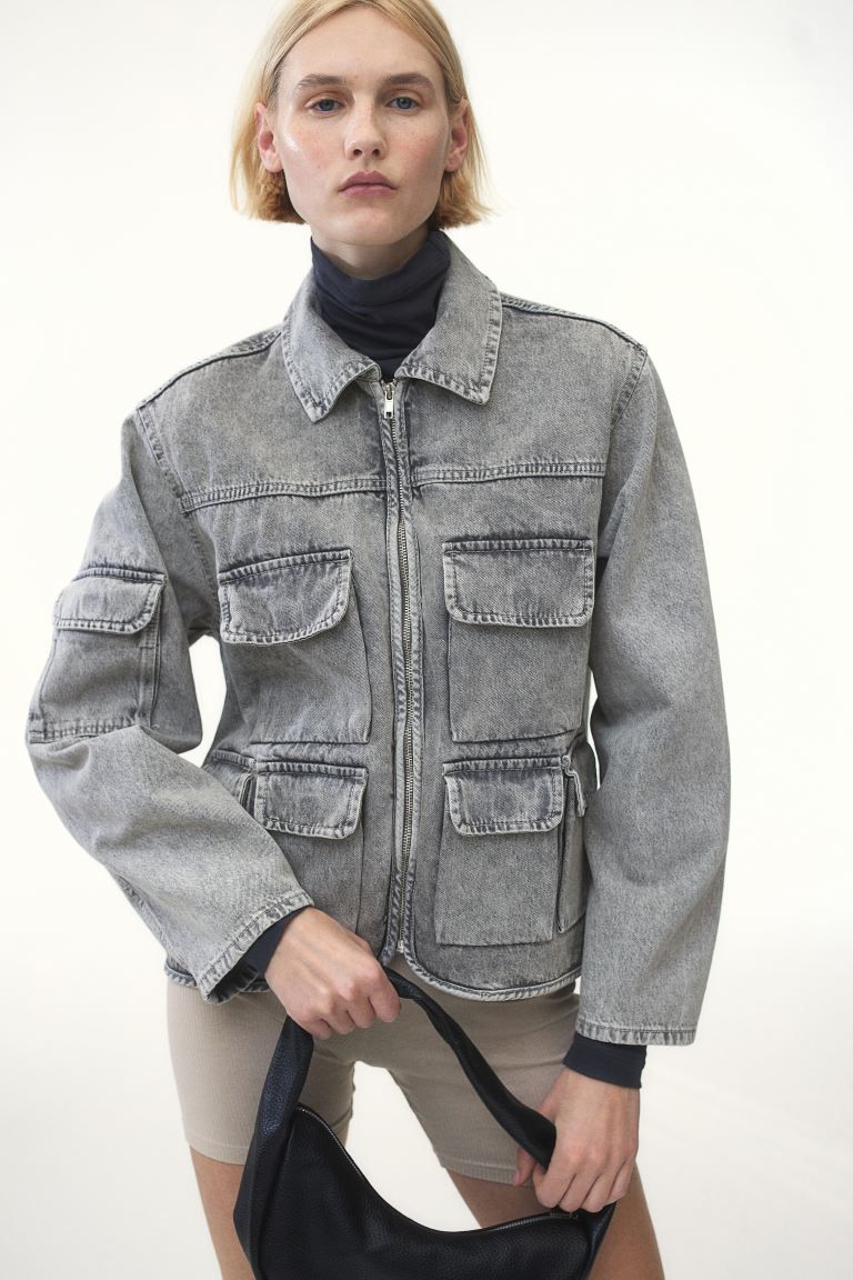 Denim Utility Jacket - Gray - Ladies | H&M US | H&M (US + CA)