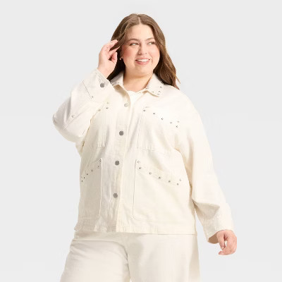 Women's Studded Chore Denim Jacket - Universal Thread™ White XXL | Target