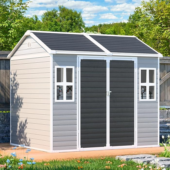 Outdoor Resin Storage Shed 8x6x7 FT Sheds Kit with Floor Included 2 Windows Double Lockable Door,... | Amazon (US)
