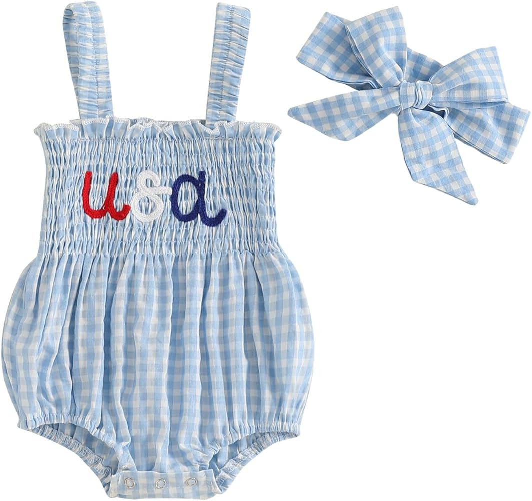 Fourth of July Baby Girl Outfit Sleeveless USA Romper Bodysuit Newborn Infant 4th of July Indepen... | Amazon (US)