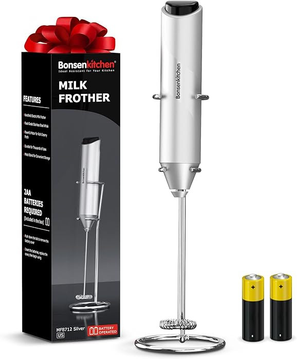 Bonsenkitchen Powerful Milk Frother with Stand for Coffee, Fast Handheld Drink Mixer with Stainle... | Amazon (US)