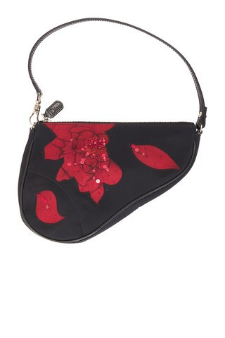 Dior Satin Embroidered Limited Edition Mini Saddle Bag in Black | FWRD 