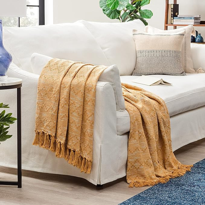 Chanasya Modern Diamond Soft Cotton Throw Blanket with Tassels - Warm Cozy Textured Decorative Ru... | Amazon (US)