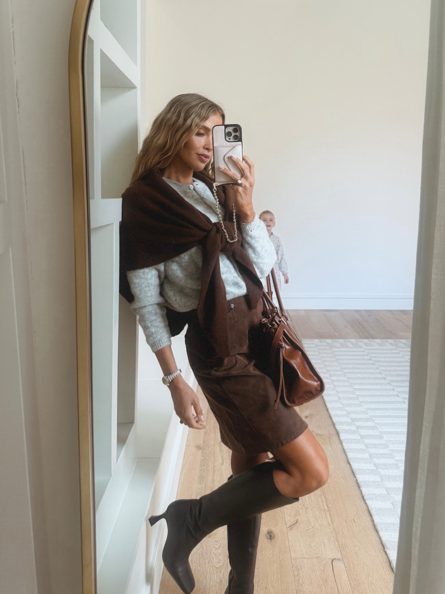 Sunday best. Loving this brow and grey combo. 

Sweater small
Skirt 24
