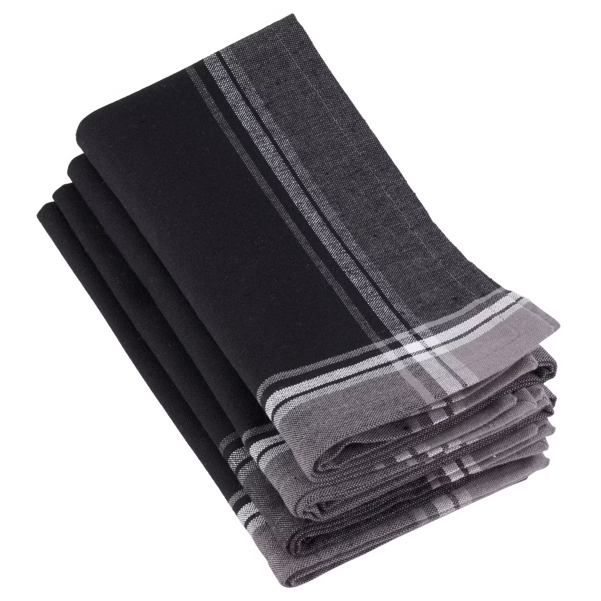 Set of 4 Stripe Border Design Cotton Table Napkins Black - Saro Lifestyle | Target