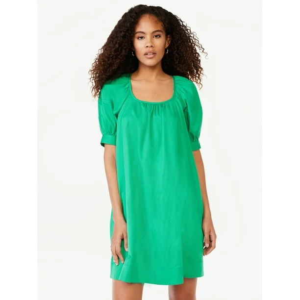 Free Assembly Women’s Square Neck Mini Dress with Puff Sleeves, Sizes XS-XXXL | Walmart (US)