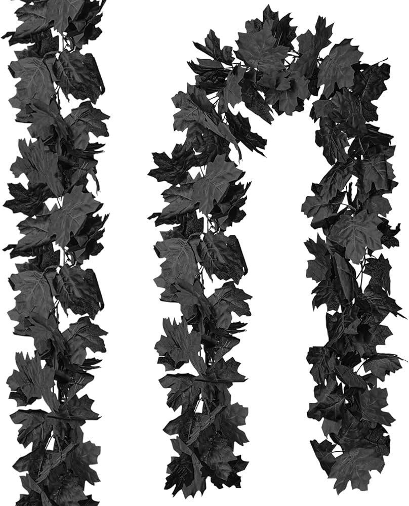 CQURE Black Maple Leaf Garland, 2PCS Halloween Garland Maple Leaves Fall Leaves Hanging Vines Hal... | Amazon (US)