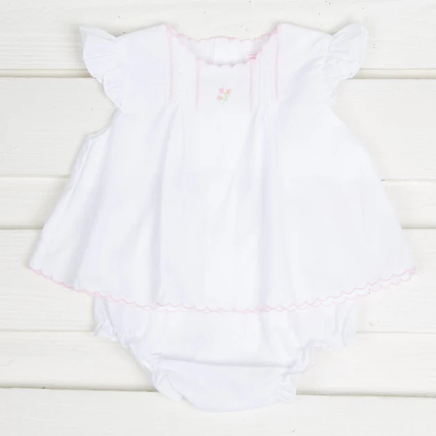 White Bloomer Set with Pink Embroidered Flowers | Classic Whimsy