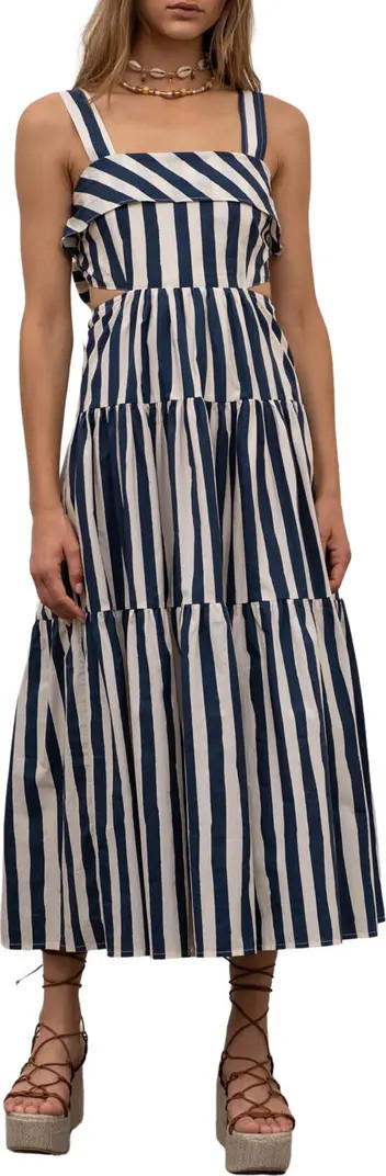 Stripe Cutout Tiered Midi Sundress | Nordstrom