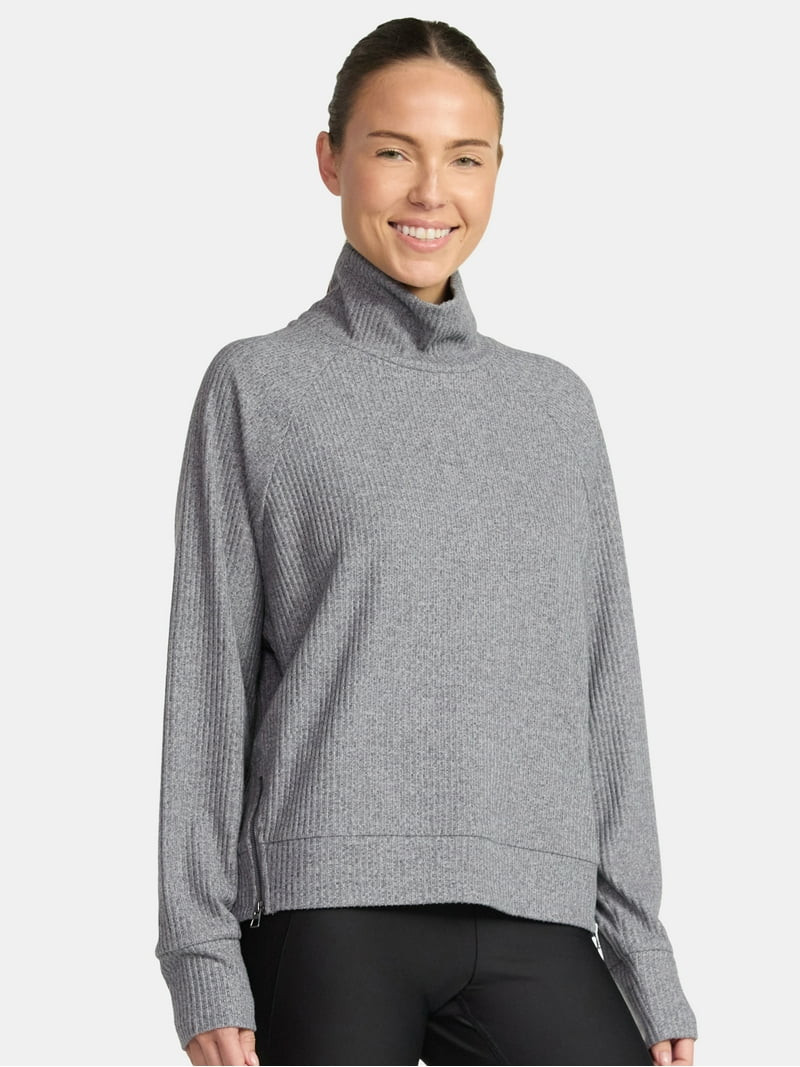 Avia Women's and Women's Plus Corded Mock Neck Pullover with Long Sleeves, Sizes XS-4X | Walmart (US)