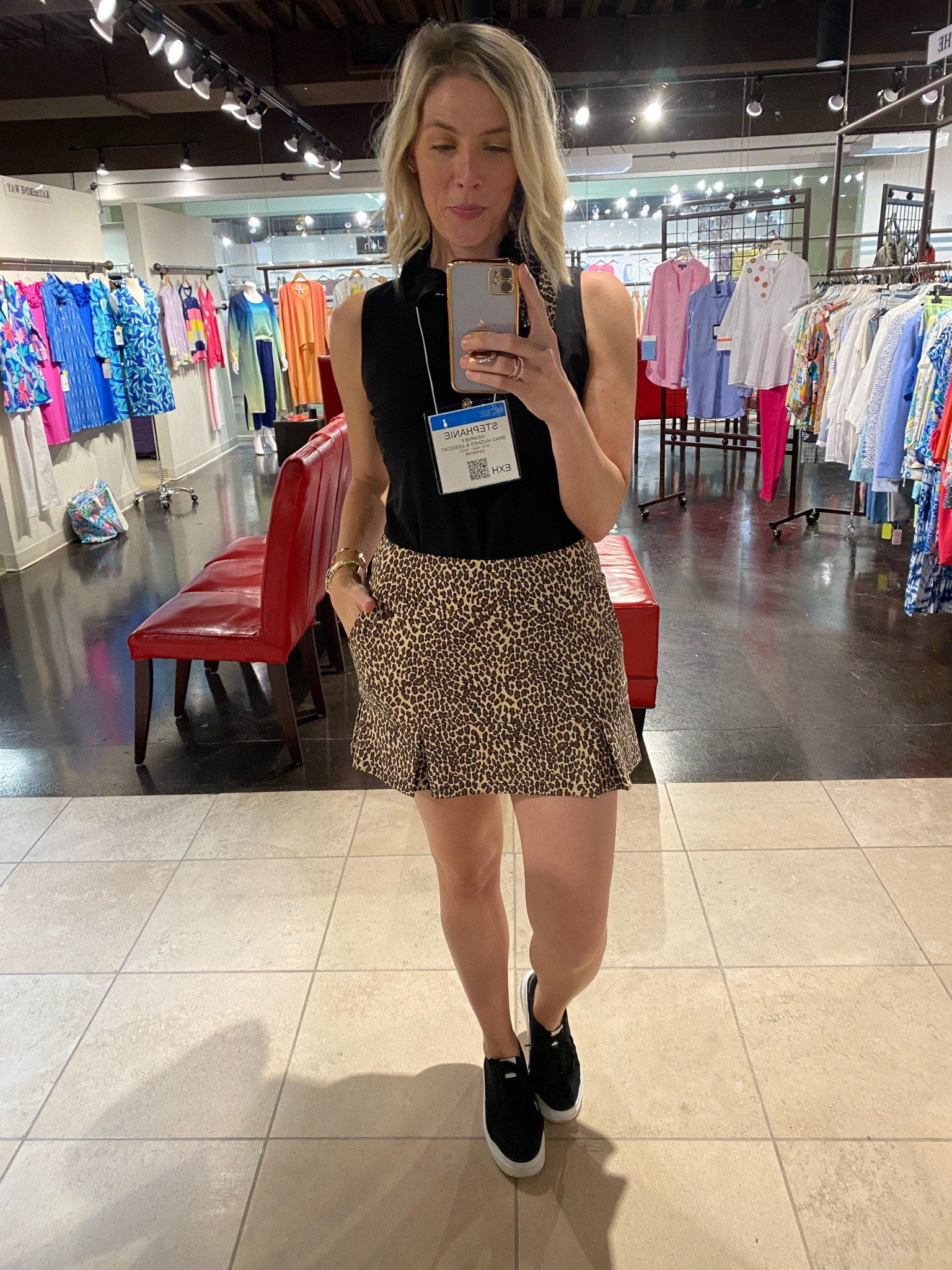 Golf skorts for women of all sizes. Golf skorts for tall women. How to style a golf skirt off the course. Leopard print golf. Leopard print skort. Athleisure for women over 40. Errand outfit idea. Lilly skort dupe. 

This exact skort is a size medium made by Katherine Way. Exact style no longer available but I am linking many options from Amazon, and other popular golf brands. 

Wearing a small top in performance fabric. Shoes are Cole Hahn from Nordstrom Rack. LOVE them. They have women’s shoes up to size 11 and some run large so try them on but you can sometimes wear an 11 if your normal size is a 12. 

#LTKSummerSales #LTKSaleAlert #LTKFindsUnder50