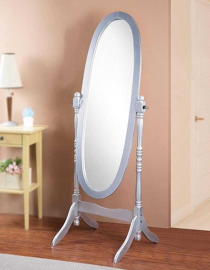 Roundhill Furniture Queen Anna Style Floor Cheval Mirror, Silver | Amazon (US)