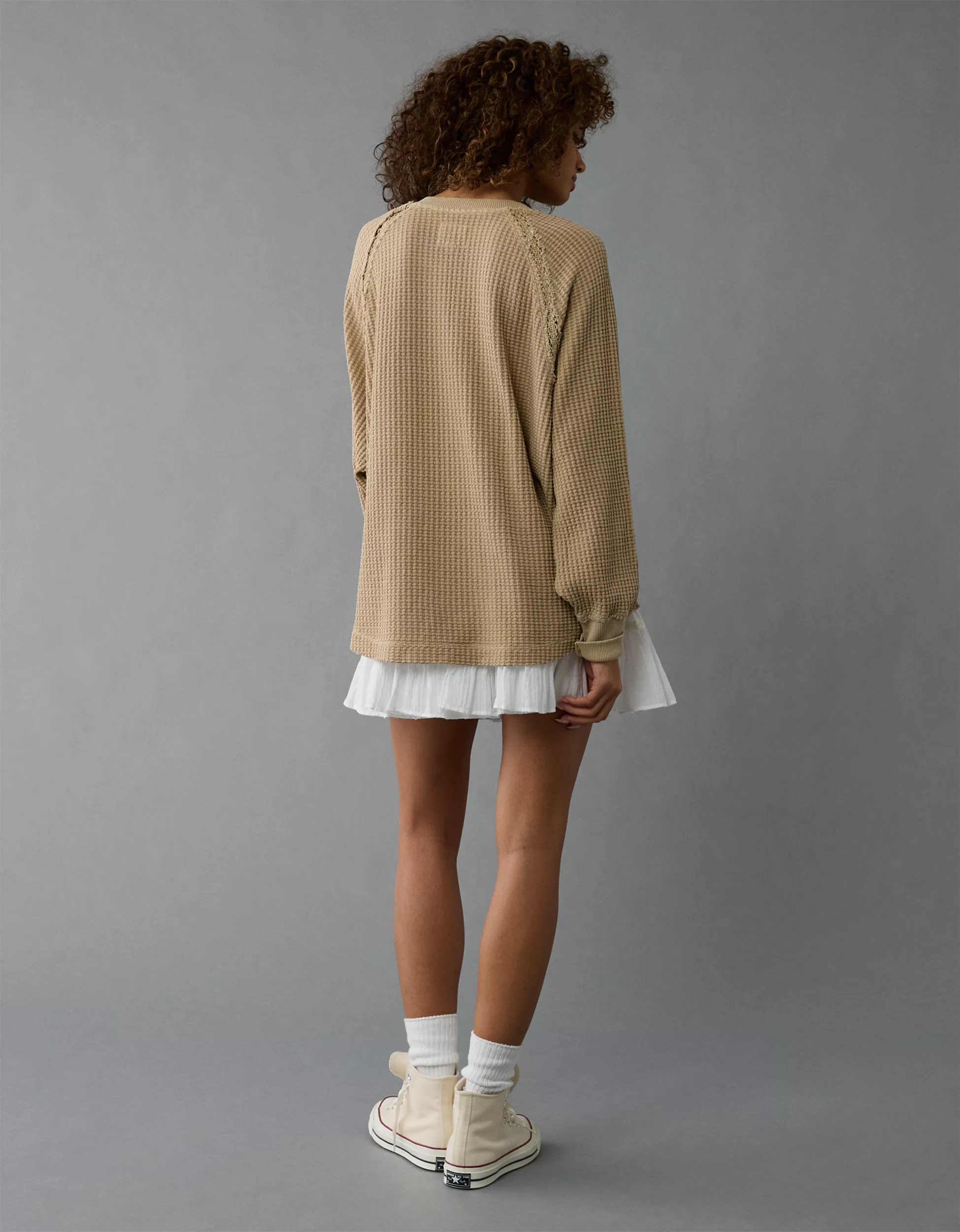 AE Big Hug Notch Neck Waffle Sweatshirt | American Eagle Outfitters (US & CA)