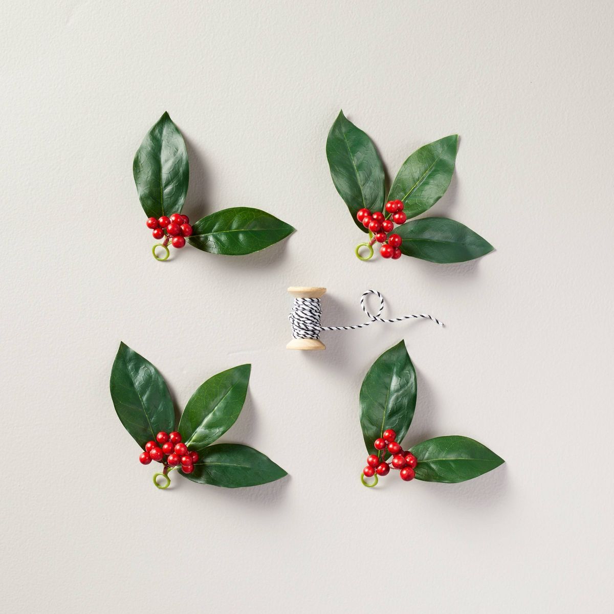 Faux Holly Leaf & Berry Christmas Gift Toppers (Set of 4) - Hearth & Hand™ with Magnolia | Target