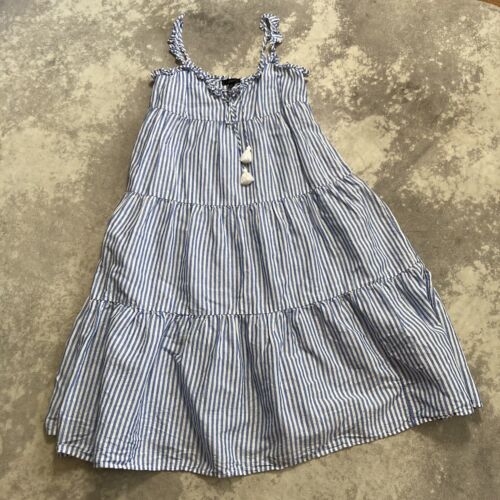 J Crew Cotton linen tiered maxi dress Blue White Striped Size XS L7451  | eBay | eBay US