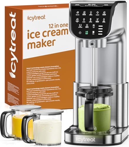 Ice Cream Maker Machine 12-in-1, Full Automatic Stainless Steel Homemade Ice Cream Maker for Sorbet, Milkshake, Frozen Yogurt & More, Easy to Clean Ice Cream Machine, (3) Family-Sized Tritan Tubs | Amazon (US)
