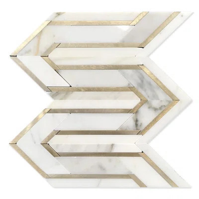 Arrows-Calacatta Gold With Gold Metal Accents 12-In X 9-In Polished Waterjet Mosaic Wall Tile(0.75-Sq. Ft/ Piece) | Wayfair North America