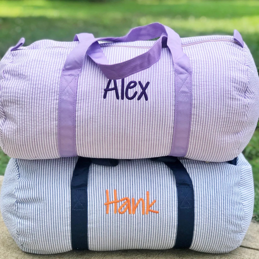 Monongrammed Personalized Seersucker Duffle Barrel Bag, Preppy Children's Travel Bag, Ballet, Spo... | Etsy (US)