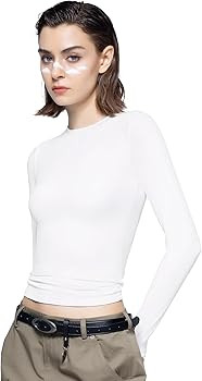PUMIEY Women's Long Sleeve T Shirts Crew Neck Slim Fit Tops Sexy Basic Tee Smoke Cloud Pro Collec... | Amazon (US)