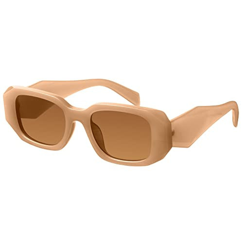 mosanana Trendy Rectangle Sunglasses for Women Men Creamy Brown Beige Vintage Retro Fashion Cool 90s Cute Funky Stylish Chunky Goulding | Amazon (US)