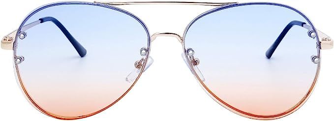 The Fresh Oversize Rimless Ocean Color Lens Aviator Sunglasses Gift Box | Amazon (US)