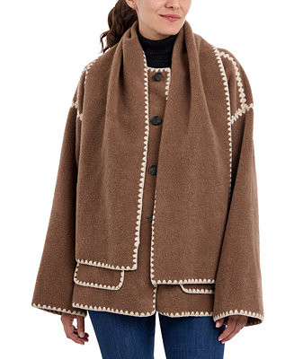 Women's Contrast-Trim Coat & Scarf | Macy's