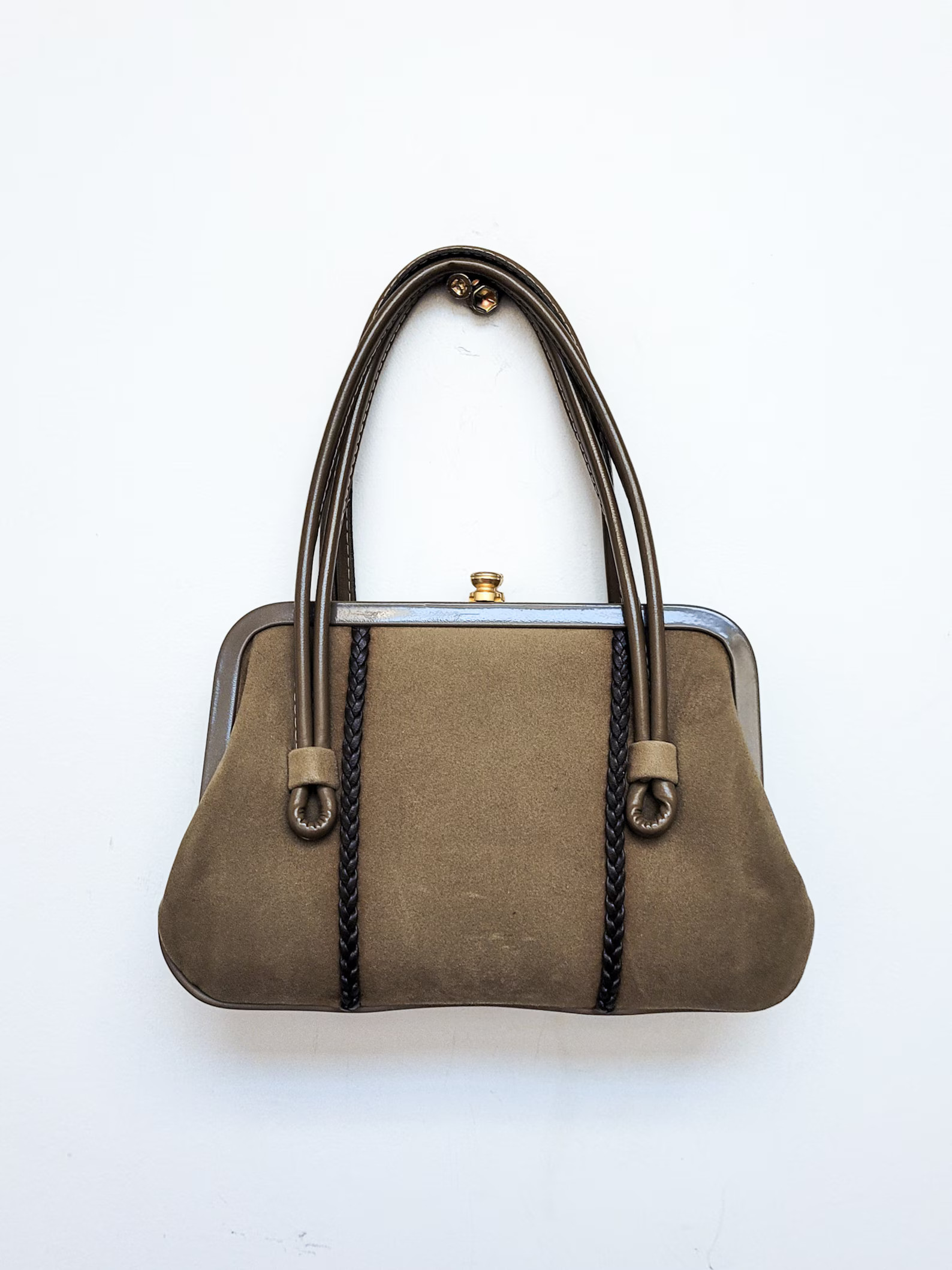 VINTAGE 90s 2000s Olive Green Faux Suede Leather Bag VEGAN Mini Top Handle Braided Mini Bag ACCOR... | Etsy (US)