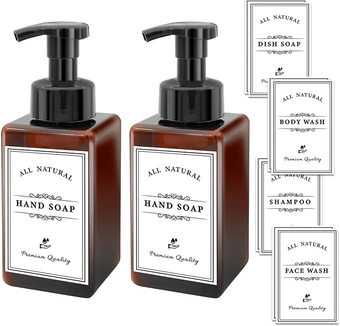 LEWISTIN Foaming Soap Dispenser, 2 Pack Plastic Refillable Foam Soap Dispenser with 10 Pcs Waterp... | Amazon (US)