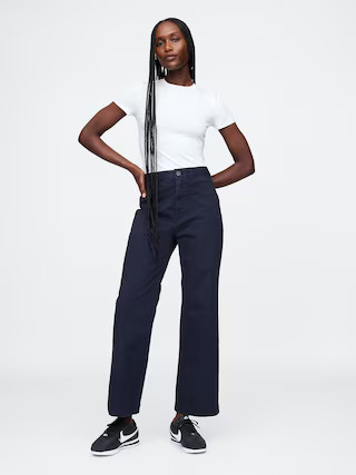 High Rise Stride Wide-Leg Ankle Khakis | Gap (US)