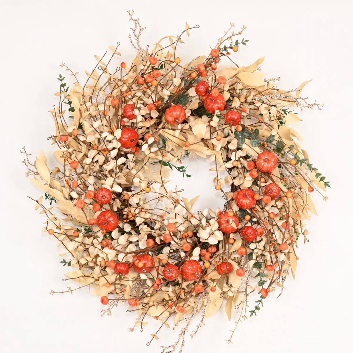 24" Artificial Rustic Fall Pumpkin Thanksgiving Day Harvest Mini Eucalyptus Twig Berry Front Door... | Wayfair North America