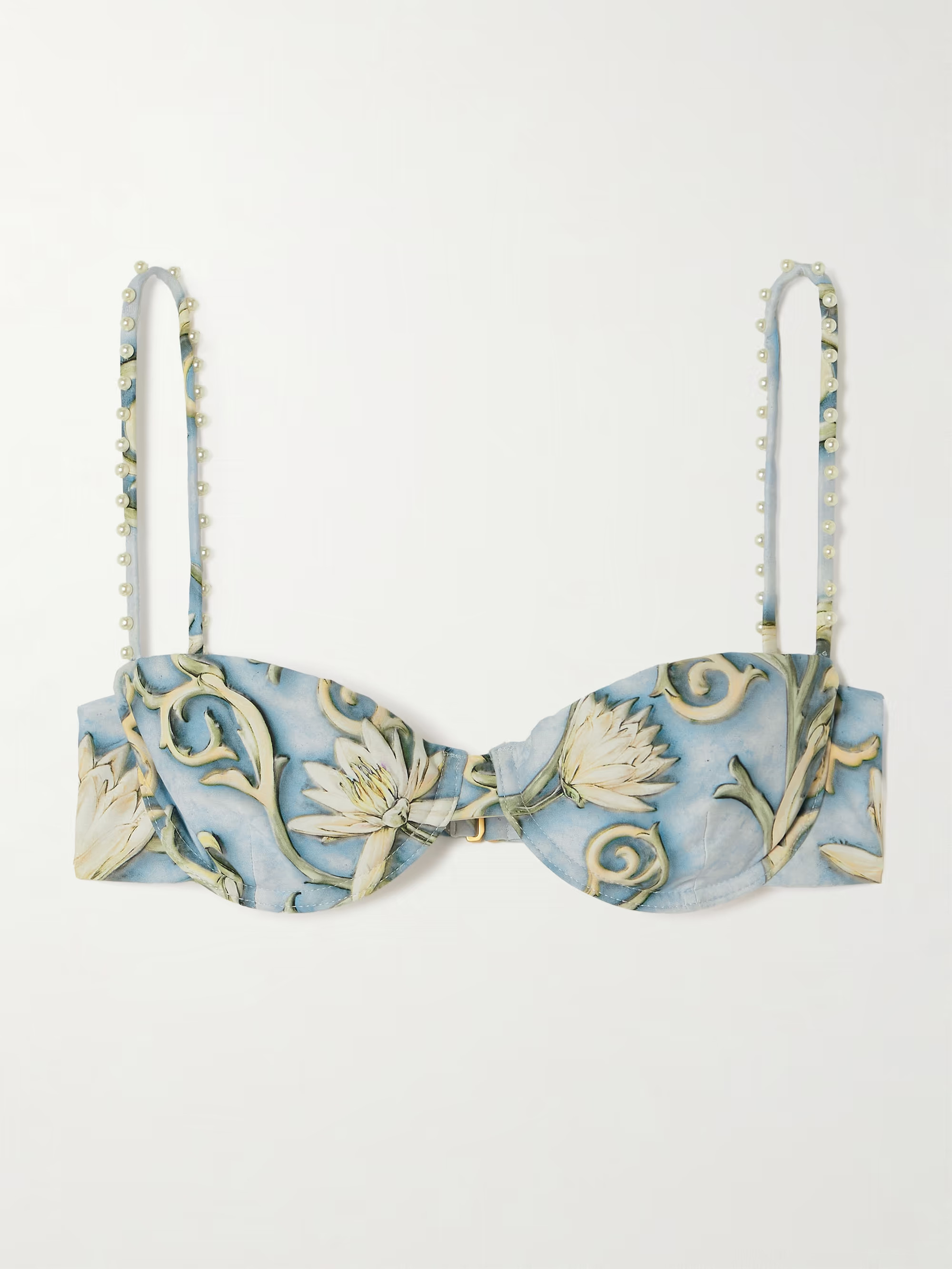 Magdalena Soledad faux pearl-embellished floral-print recycled underwired bikini top | NET-A-PORTER (US)