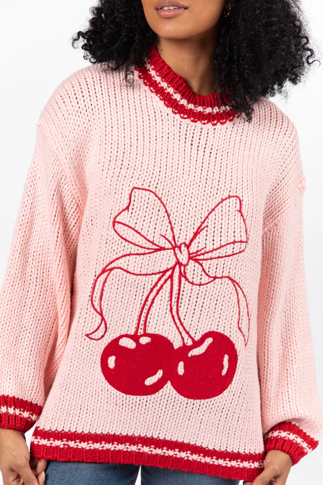 Cherry Sweet Pink and Red Bow Sweater | Pink Lily