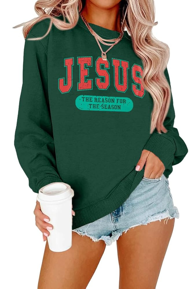 Christmas Sweatshirt Women Christmas Jesus Pullover The Reason for The Season Sweatshirts Christm... | Amazon (US)