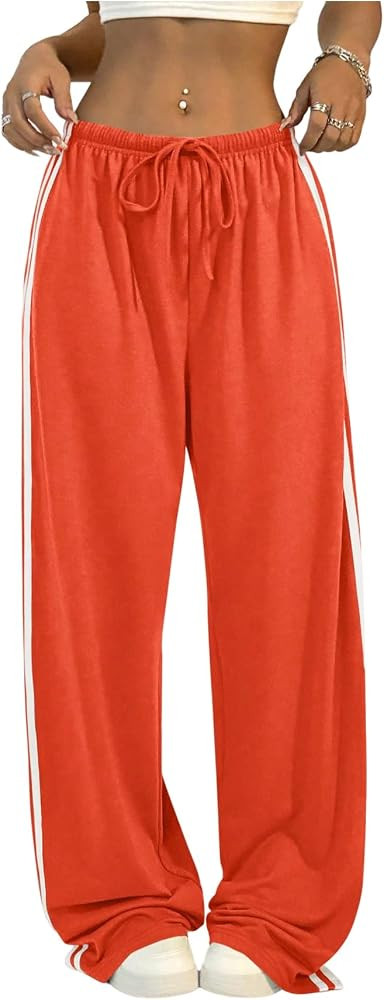 Women's Y2K Baggy Sweatpants Wide Leg Track Pants Striped Low Rise Drawstring Pant Joggers Street... | Amazon (US)