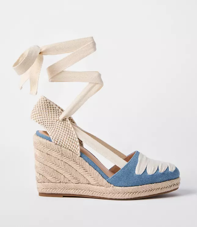 Ribbon Lace Up Espadrille Wedges | LOFT
